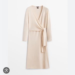 Beige ivory ecru Massimo Dutti Wool Wrap dress small excellent condition